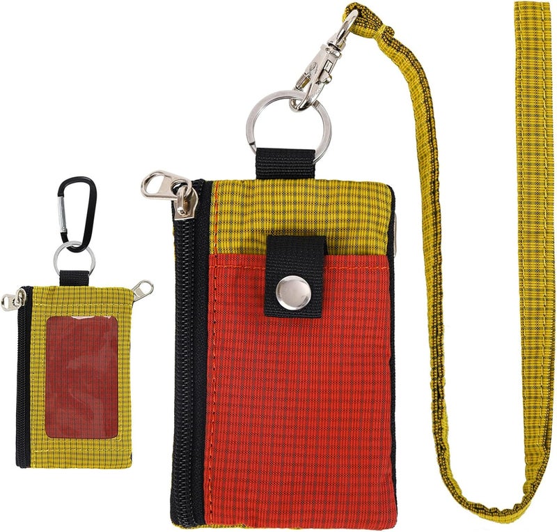 MASAPHIL MASAPHlL Small Lanyard Wallet for Women/Men with RFID Blocking ID Card Wallet, Minimalist Nylon Zipper Pouch, Travel Neck Wallet with Keychain, ID Window for Card,Coin,Cash (Deep red+Golden Yellow) - Image 1